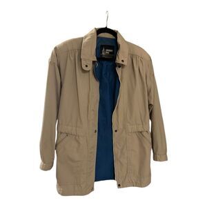 London Fog coat medium blue leather zipper snaps pockets excellent condition